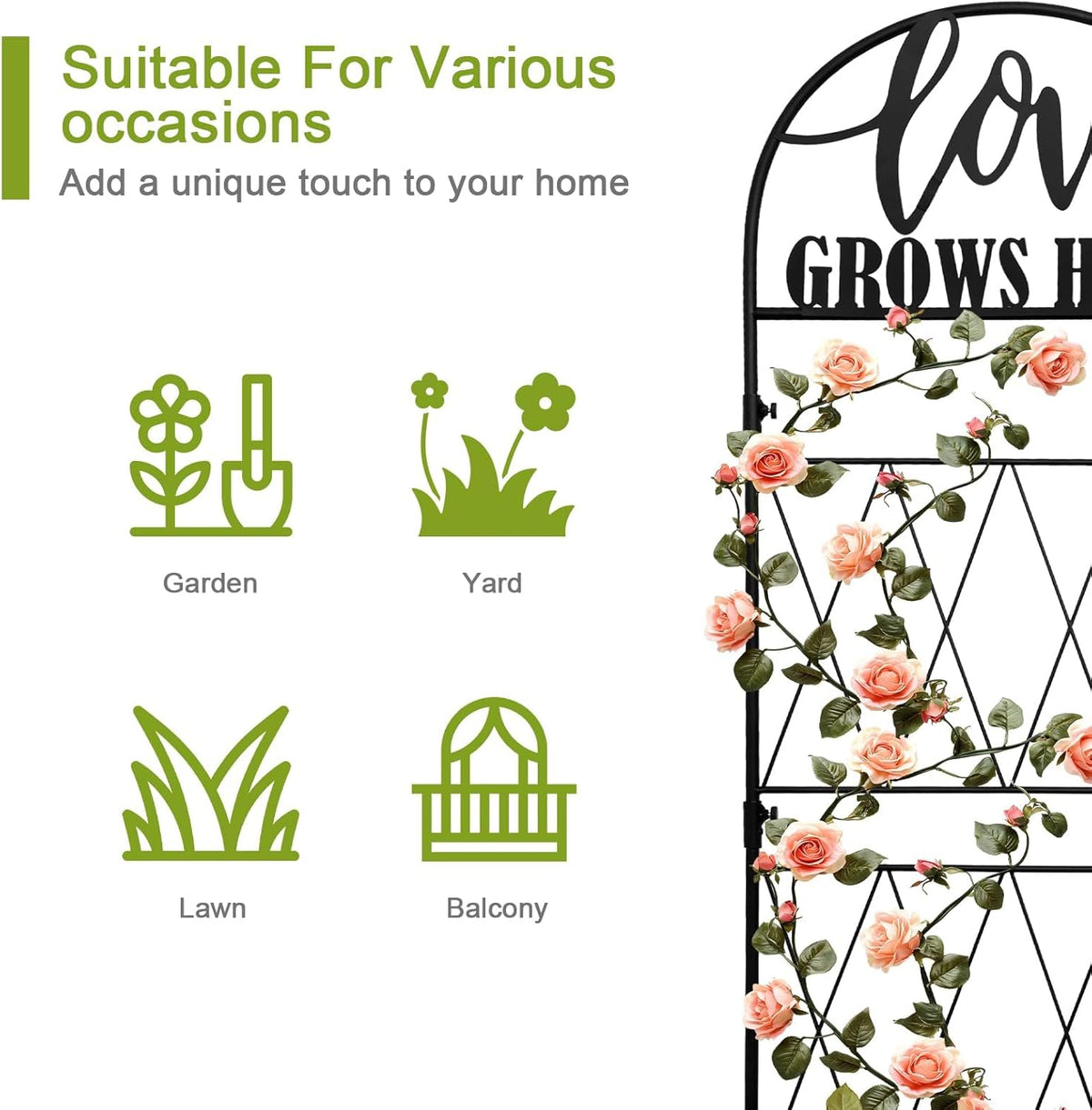 hogardeck 45 * 35 inch Metal Garden Trellis for Climbing Plants Flowers Outdoor,Heavy Duty,Black Coating Rustproof Trellis for Rose, Vegetable, Flowers, Perfect for Training Climbing Plants (1Pcs)