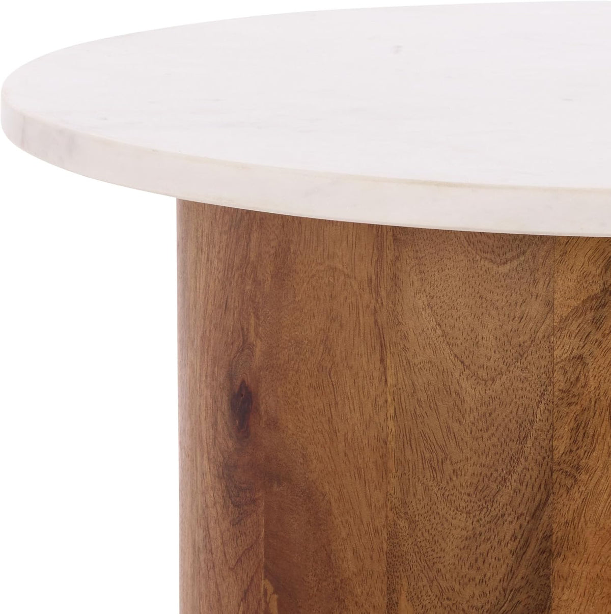 SAFAVIEH Home Collection - Kappie Round Accent Table with White Marble Top & Natural Solid Wood Base (ACC3738A)