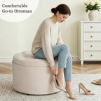 ONBRILL 24" Round Ottoman Coffee Table, Storage Ottoman with Lift-Off Lid | Large Size, Sturdy Steel Frame, 15.4" Height Foot Stool（Better for Low-Profile Sofa), Extra Seat, Entryway Shoe Bench