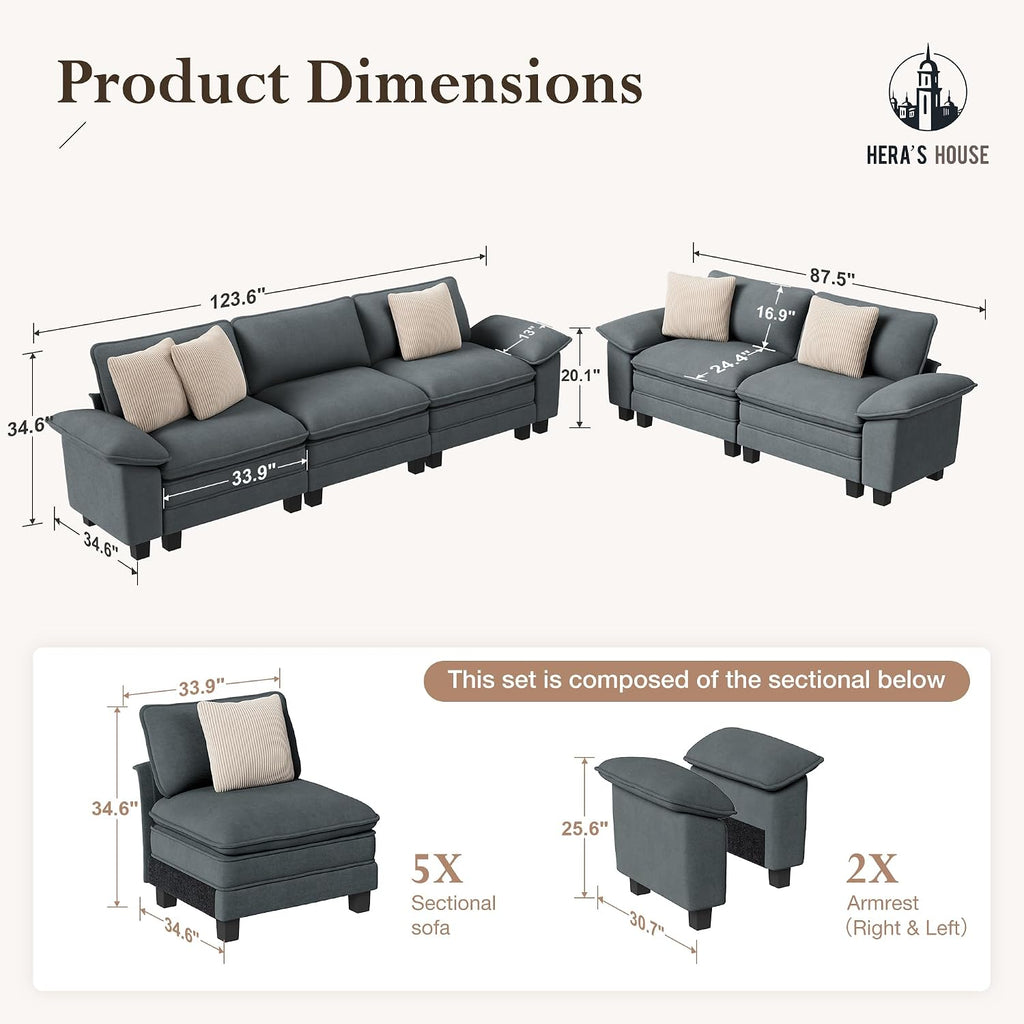 HERA'S HOUSE 2 Pieces Modular Loveseat Couch & 3-Seat Sectional Sofa Set