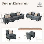 HERA'S HOUSE 2 Pieces Modular Loveseat Couch & 3-Seat Sectional Sofa Set