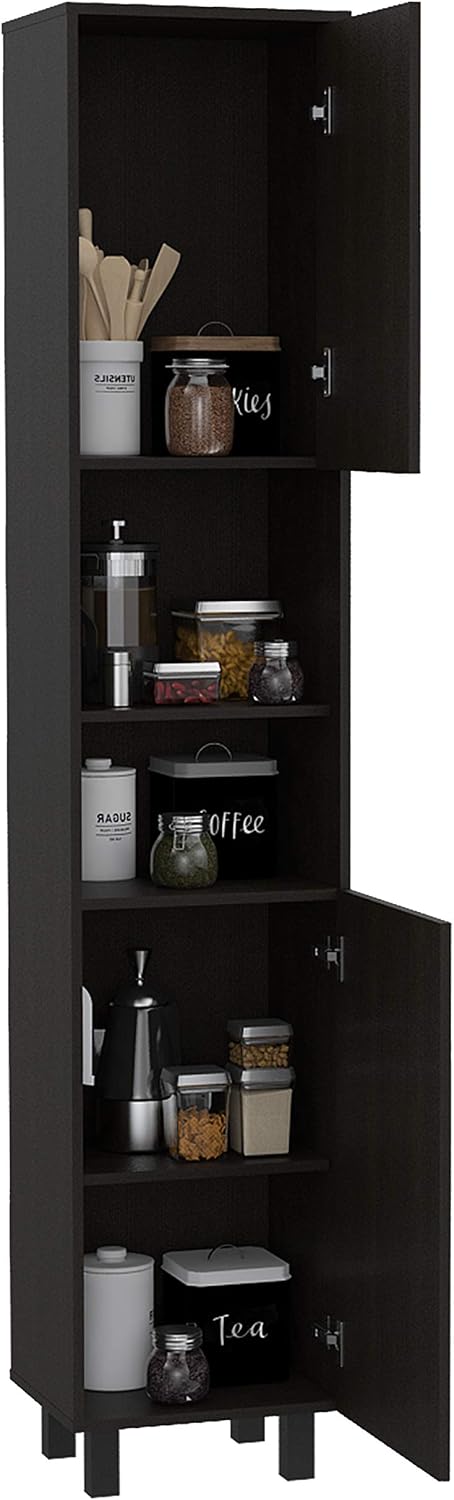 78 Inch Tall Black Pantry Cabinets, 3 Shelves, 2 Doors, Home Storage Organization for Kitchen, Living Room