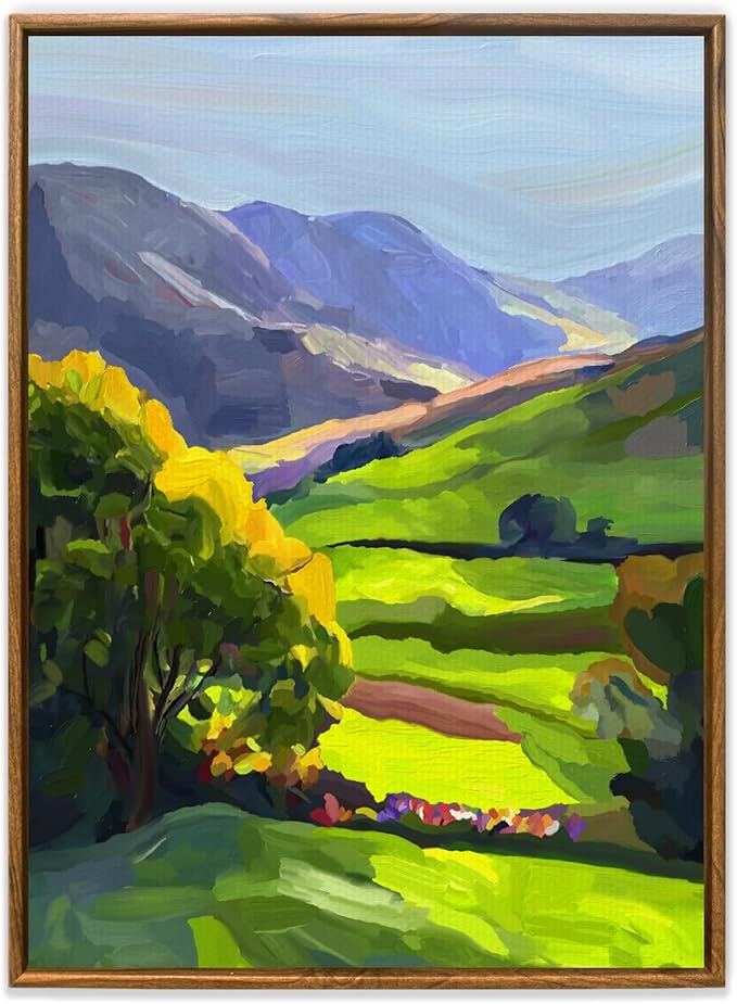 Evanthia Framed Canvas Wall Art Valley of Light Nature Wall Art Nature Wall Decor for Living Room, Bedroom, Office or Farmhouse Style Home 18x24inch（45x60cm）.