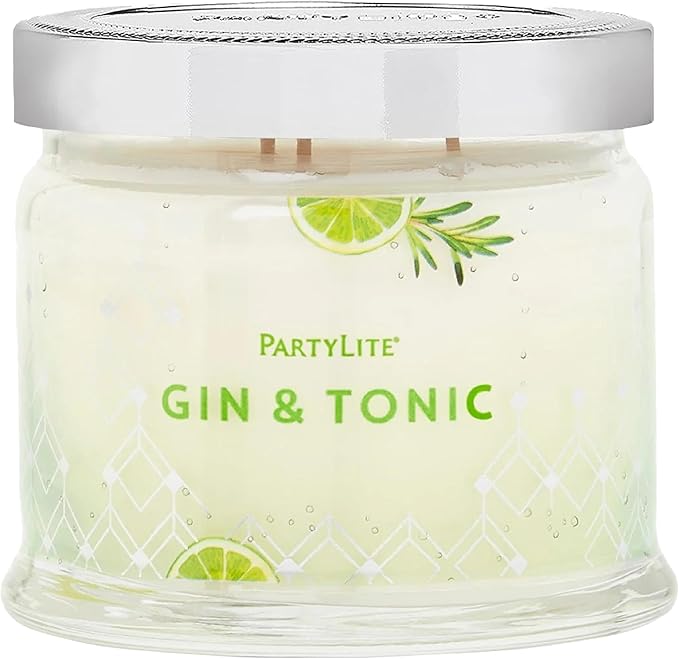 PartyLite 3-Wick Jar Candle, Highly Fragranced Clean Burning Glass Candle, 25-45 Hours Burn Time (Gin & Tonic)