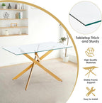 5-Piece Dining Table Set for 4, Modern Rectangular Glass Table with 4 Upholstered Leather Chairs, Space-Saving Dining Room Furniture Table & Chair Sets for Small Spaces & Apartment(Black&Gold)