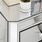 IKIFLY Mirrored Nightstand with 3 Drawers, Silver End Table with Pearl Lines, Accent Side Table for Living Room, Bedroom and Office