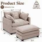 41" Oversized Chair with Ottoman, Chenille Reading Chair and a Half, Deep Seat Comfy Armchair with Pillows for Living Room, Bedroom, Apartment, Home Office (Coffee)