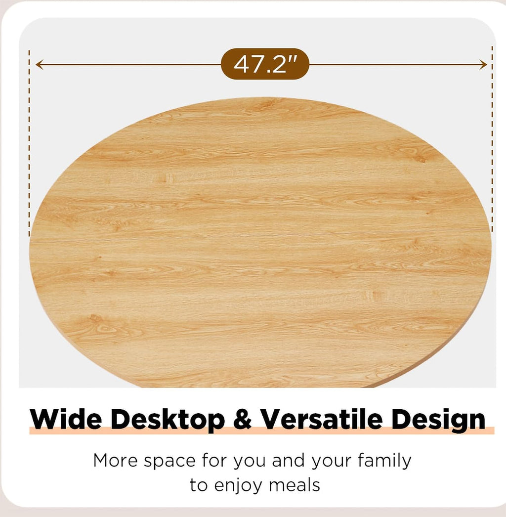 AVAWING 47-inch Round Dining Table for 4-6, Circle Fluted Kitchen Table with 2-Layer Storage Shelf and Wood Slide Door, Mid-Century Modern Fluted Design Wooden Dining Desk for Dining Room, Natural