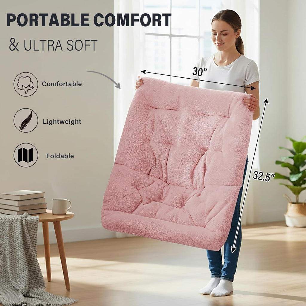 Tiita Comfy Folding Saucer Chair for Adults, Moon Chair, Pink | Soft Faux Fur Seat, Metal Frame Structure, Cozy Accent Seating for Reading and Relaxing in Bedrooms, Living Rooms and Dorms