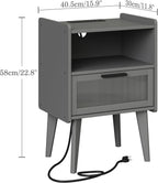 MMEOLUOOK Nightstand with Charging Station, Bedside Tables Set of 2, End Table Side Table with 2 Tiers Storage Space, for Bedroom, Living Room, Grey MLBZ07ZEV-2