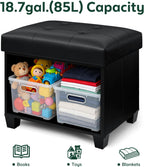 Ottoman with Storage, Rectangular Storage Ottoman, Faux Leather Ottomans with Legs for Living Room Bedroom Dorm, 23.6" D x 17.7" W x 19.9" H, Jet Black