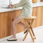 Foldable Stool 24inch Folding Bar Stool Wood Kitchen Stool Without Backrest for Kitchen Island Counter Height Folding Chairs Saves Space Breakfast Bar Stools with Footrest Garden Dining Chairs