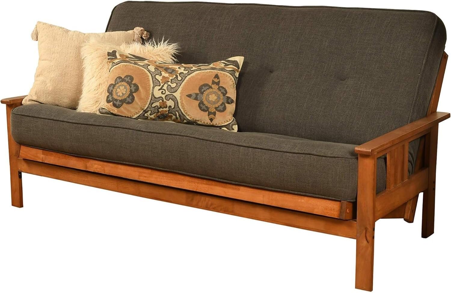 HomeStock Futon Frame Set with Mattress - Converts to Bed - Hardwood Sofa for Living Rooms Linen Charcoal/Barbados