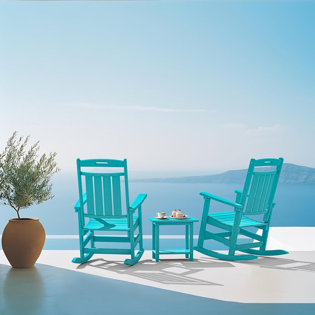 Plawdlik Oversized HDPE Outdoor Rocking Chair Set of 2, All-Weather, Aruba | Heavy Duty Patio Rockers with High Back, Extra Large & Extra Wide, Supports up to 380lbs, Perfect for Porch, Lawn, Garden