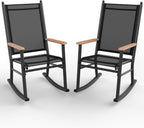 Shintenchi Outdoor Rocking Chairs Set of 2,Upgraded High Back Patio Rocking Chair Set,Breathable Textilene Fabric Outdoor Rocking Chair for Porch,Patio,Garden,Balcony,Black