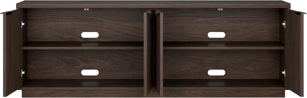 Henn&Hart 70" TV Stand for TVs up to 78", Rich Brown | Elegant ribbed doors, adjustable shelves, and cable cut-outs create stylish, clutter-free storage for any room