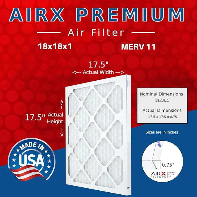 AIRX FILTERS WICKED CLEAN AIR 18x18x1 MERV 11 Electrostatic Pleated Air Conditioner Filter 6 Pack HVAC AC Furnace Filters