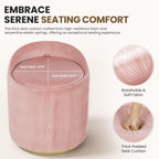 Vanity Chair with Storage Set of 2, 360° Swivel Velvet Makeup Chair with Wave Backrest, Modern Upholstered Round Accent Chair, No Assembly Vanity Stool for Bedroom, Dressing Room & Living Room, Pink