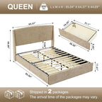 VELOCAVA Queen Storage Bed Frame with Curved Wingback Headboard, Linen-Look Upholstered Platform Bed Frame with 4 Pull-Out Drawers, Wood Slat Support, No Box Spring Needed, Beige