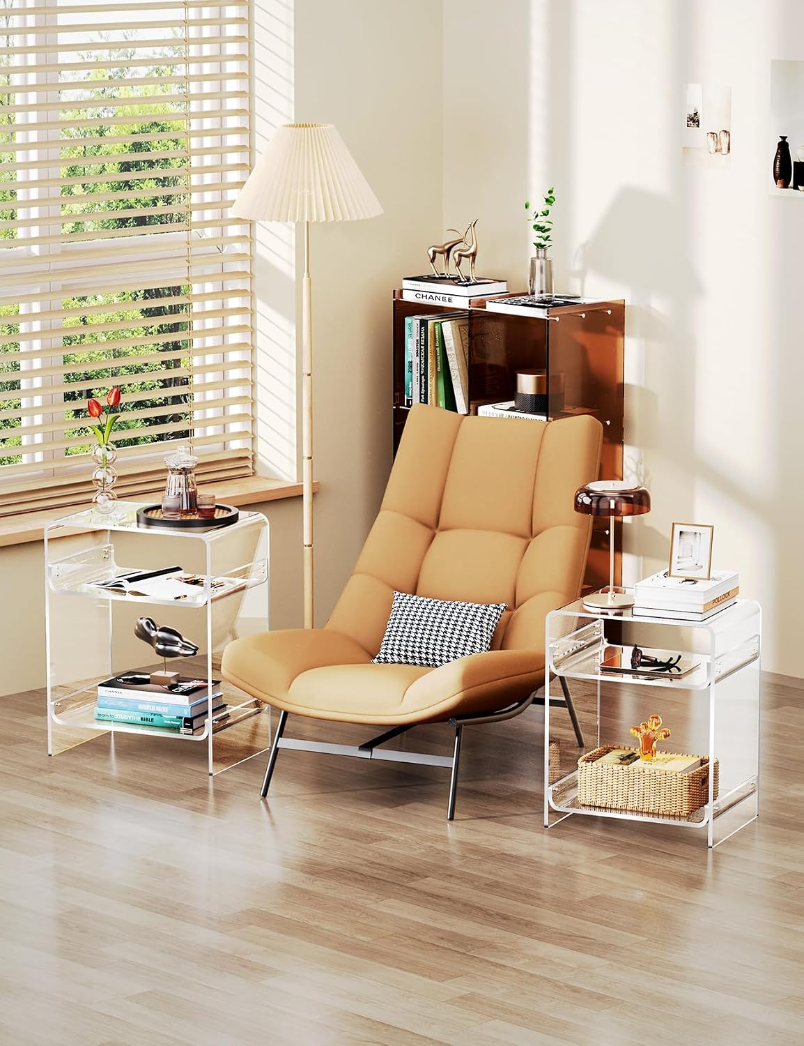 Acrylic End Table Record Player Table with Storage Shelf Clear Side Table Nightstand (15.7x19.7x11.8) (Clear)