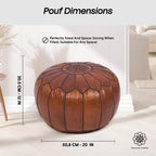 Moroccan Leather Handmade Pouf Ottoman Cover, Unstuffed Foot Stool, Round Boho Footrest for Living Room, Bedroom, Home Decor Gift (Dark Tan By Brown)