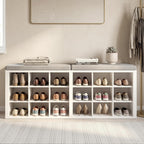 AMONIDA Shoe Storage Bench with Cushion, Entryway Bench with Shoe Storage,18 Cubby Shoe Bench with Removable Dividers, Shoe Organizer Bench for Entryway, Living Room, Light Grey (18, White)
