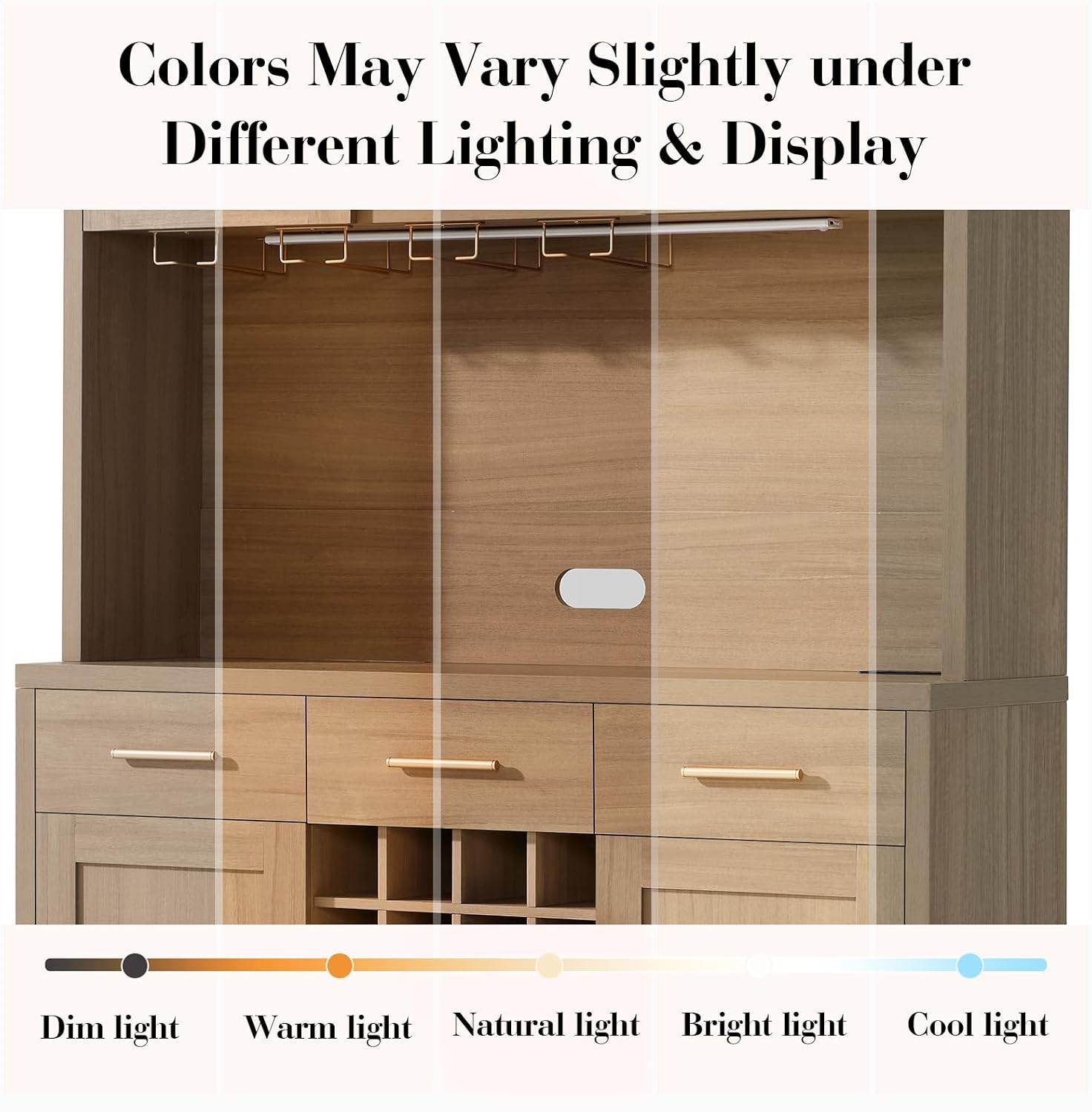 77" Tall Pantry Cabinet & Coffee Bar Cabinet with Storage,Natural Oak | Wine Cabinet for Dining Room Home with LED Lighting & Charging Station, Bar Cabinets for Kitchen,Dining Room, Living Room