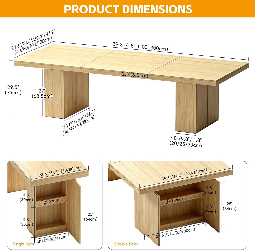 Dining Table for 4-12 People, Modern Wood Kitchen Table with Storage Cabinets, Dining Room Table for Kitchen Living Room Apartment, Space Saving Rectangle Table.