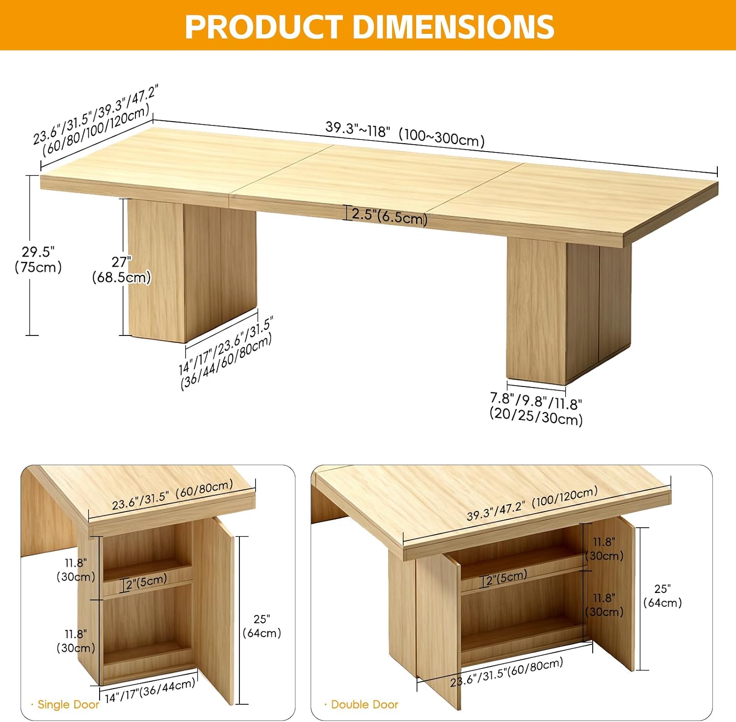 Dining Table for 4-12 People, Modern Wood Kitchen Table with Storage Cabinets, Dining Room Table for Kitchen Living Room Apartment, Space Saving Rectangle Table.