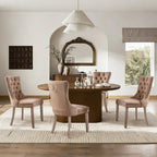SoarFlash Velvet Dining Chairs Set of 4, Tall Back Side Chair, Modern Upholstered High-end Tufted Side Chair with Button Back Ring, Solid Wood Legs (Khaki)