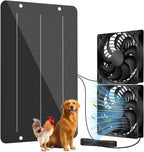Solar Powered Fan Kit 12.6 Inch IPX7 Weatherproof, 15W Solar Panel with 2 Waterproof Fans, Intake or Exhaust Air Fan for Outside Backyard Chicken Coops, Greenhouses, Doghouse