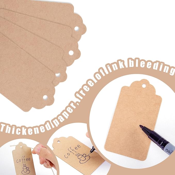 SallyFashion 300pcs Gift Tags with String Attached, 1.7 x 2.8 inch Kraft Paper Hang Tags for Clothes DIY Crafts Wedding Holiday (Brown)