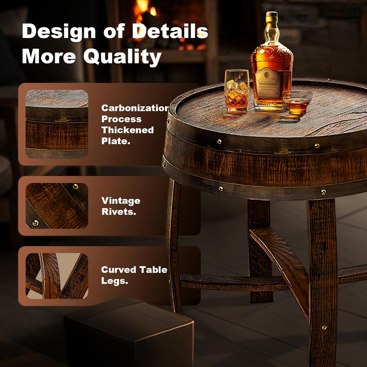 Wine Barrel Table - Whiskey Barrel End Table for Living Room, Cafe, or Office Decor