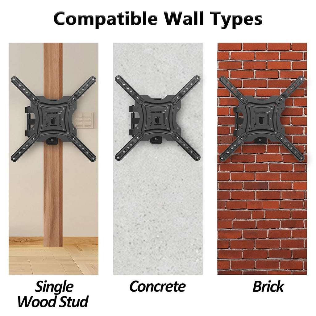Full Motion TV Wall Mount, Corner Wall Mount Bracket with Swivel Tilt Arm, Fits VESA 400x400mm, 77 lbs Max, Universal TV Mount for LED Monitors Flat Screens for 26-55 Inch TVs