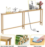 VASMIA 70.9 Inch Narrow Console Table with Outlet,Bamboo Behind Couch Sofa Table,Skinny Hallway Table for Entryway Living Room,Foyer,Natural