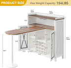 DWVO Farmhouse Wine Bar Cabinet with LED Lights, 47" Coffee Bar Station w/Bar Table, Wine Racks and Glass Holders, Clear Barn Door, Wood Kitchen Buffet Cabinet w/Storage for Living Dining Room, White