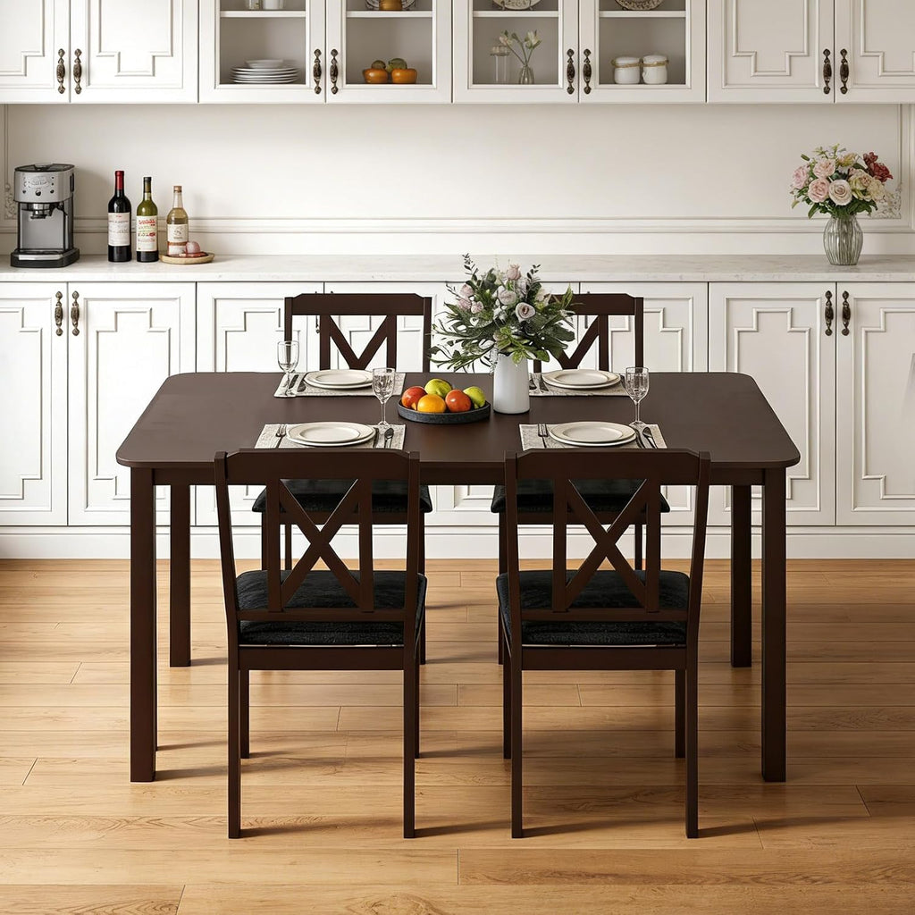Giantex 5-Piece Dining Table Set for 4, 47" Rectangular Kitchen Table & 4 Chairs with Rubber Wood Legs, Upholstered Seat, Space-Saving Dinette Set for Small Spaces, Living Room, Apartment, Restaurant