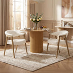 CIMOTA Upholstered Dining Chairs with Arms Set of 2, Mid Century Modern Kitchen & Dining Room Chairs, Comfortable Curved Backrest & Trapezoid Solid Wood Legs, Linen Beige