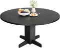 IDEALHOUSE Round Dining Table for 4-6 People, 47" Wood Kitchen Table with Sturdy Pedestal Base, Farmhouse Circle Dinner Tables for Dining Room, Living Room, Apartment, Black