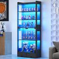 ROCHECASA Glass Display Cabinet 69''H with LED Lights, 5-Tier Showcase with Drawers, Collectible Figure Display Case, Freestanding Curio Cabinet, Tall Storage Shelves, Black, 27.6''W
