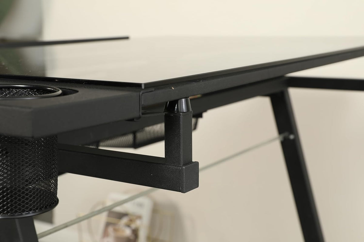 Adjustable Drawing Table for Artists | Drafting Desk with Tilted Glass Top | Art & Craft Table for Adults (Black, Smart Upgrade-29.52’’- 37.8'' H)