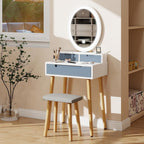 YOURLITE Small Makeup Vanity Desk with Mirror and Lights | Compact Vanity, 3 Lighting Modes, Adjustable Brightness, 3 Drawers, Cushioned Stool