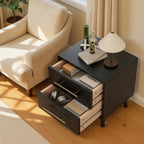 Ahomly Night Stand with 2 Drawers, Solid Wood Side Table for Bedroom, Black | Solid Wood Bedside Table with Two Drawers, Metal Handle, Compact Storage for Bedrooms and Sofa Sides