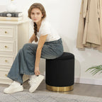 Joveco Round Velvet Storage Ottoman with Reversible Lid Tray & Gold Metal Legs, 17" Small Footrest Stool for Living Room, Bedroom & Dorm, Modern Accent Vanity Chair