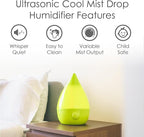 Crane Drop Ultrasonic Cool Mist Humidifier, 1 Gallon Teardrop with Auto Shutoff for Baby Nursery, Bedroom, Office, Plants, Green