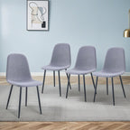 Modern Linen Dining Chairs Set of 4, Luxury Upholstered Kitchen Chairs with High Resilience Foam & Integral Black Metal Legs, Mid-Century Side Chairs for Dining Room, Vanity, Light Grey
