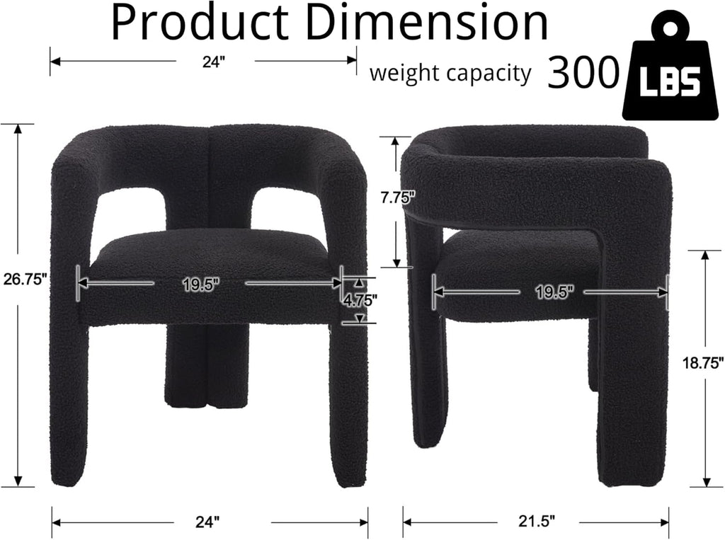 VESCASA Modern Barrel Dining Chairs Set of 2 with Open Back, Upholstered Boucle Accent Kitchen Armchairs with Wood Legs for Dining Room Reception Small Space, Black
