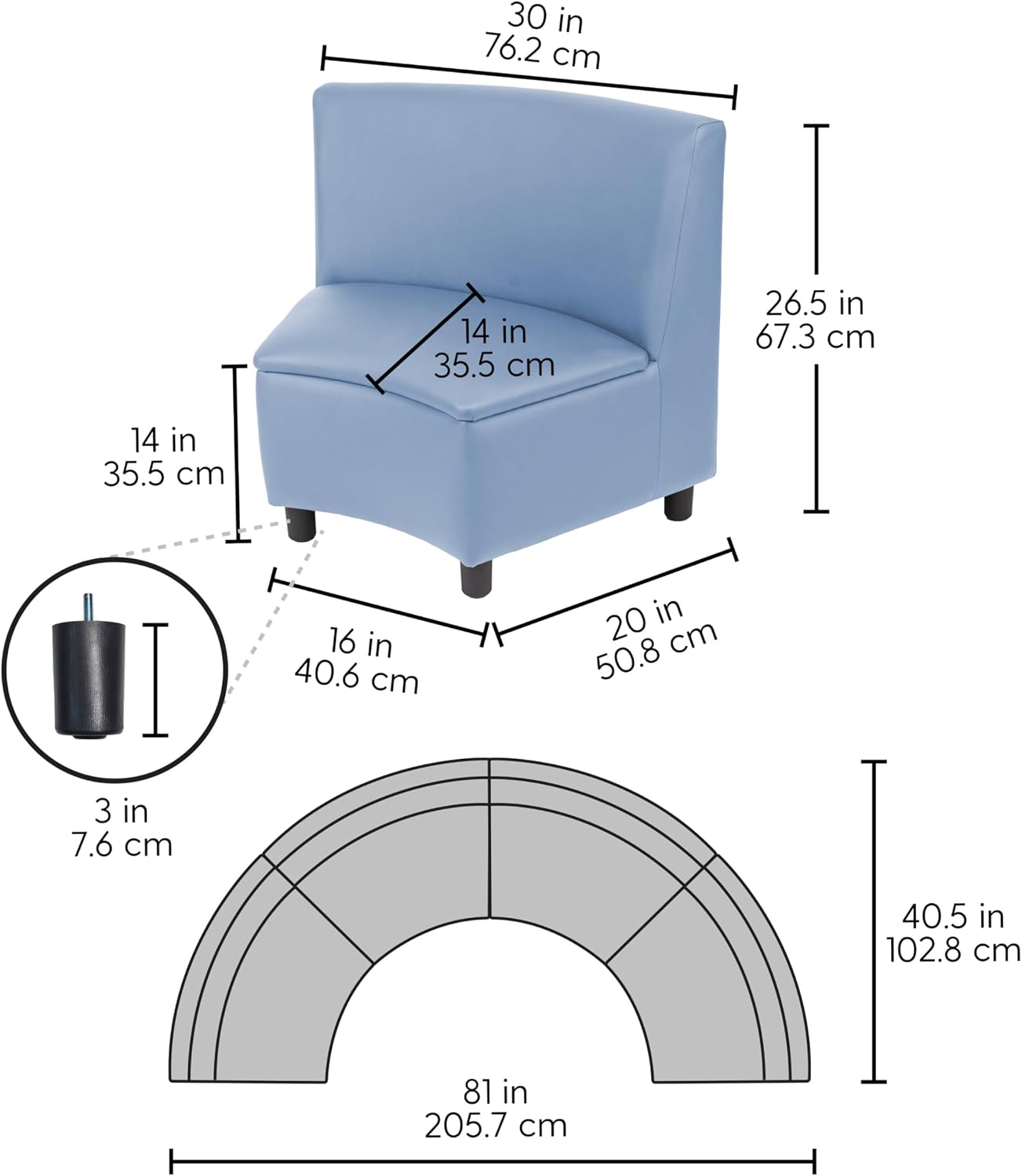 FDP Kid Comfort Collective Modular Wedge Chairs, 4-Pack - Powder Blue