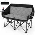 Double Camping Chair for 2 Persons, Oversized Folding Loveseat Camping Chair with Cup & Wine Holders, Heavy Duty 750LBS Support, Portable Camping Couch for Outdoor, Lawn, Beach, Black+Grey