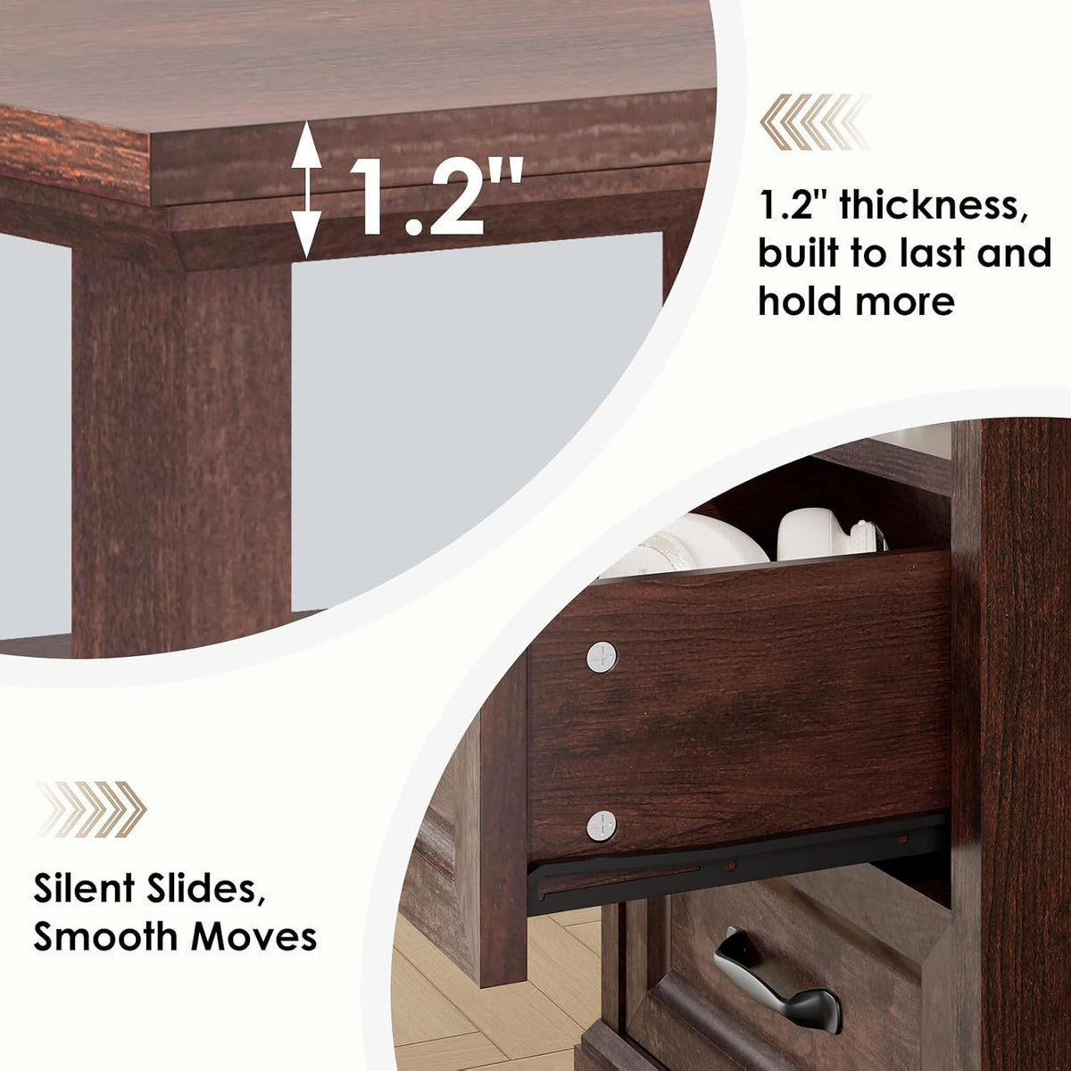 HOMMPA 18'' W Farmhouse Nightstand with Charging Station, Bedside Tables with Open Shelf, 2 Drawers End Table Dresser Side Table, Wood Night Stand for Bedroom, Cherry